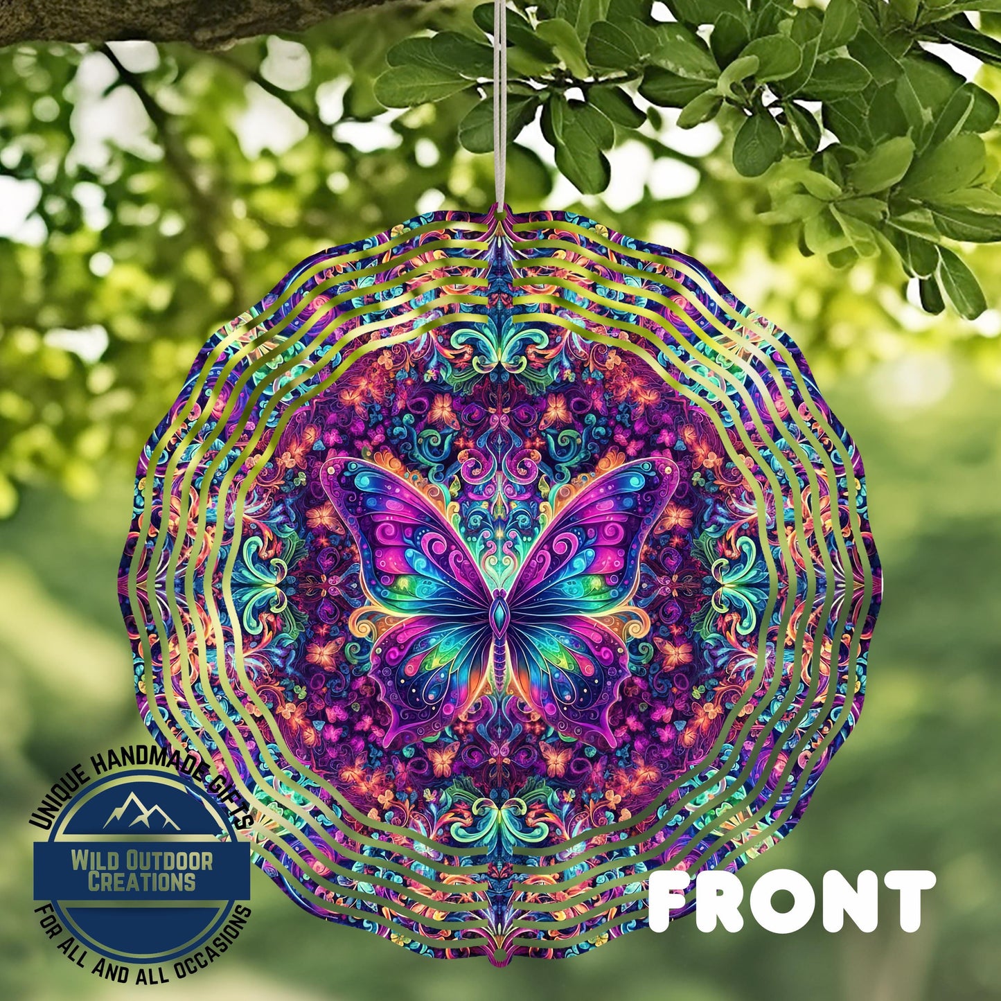 Psychedelic Butterfly Spinner - 10 Inch Outdoor Wind Spinner with 360° Swivel Hook - additional angle