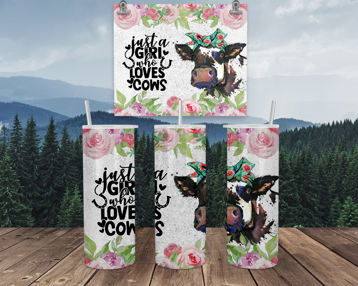 Stainless Steel Tumbler, Just A Girl Who Loves Cows, Pink Roses