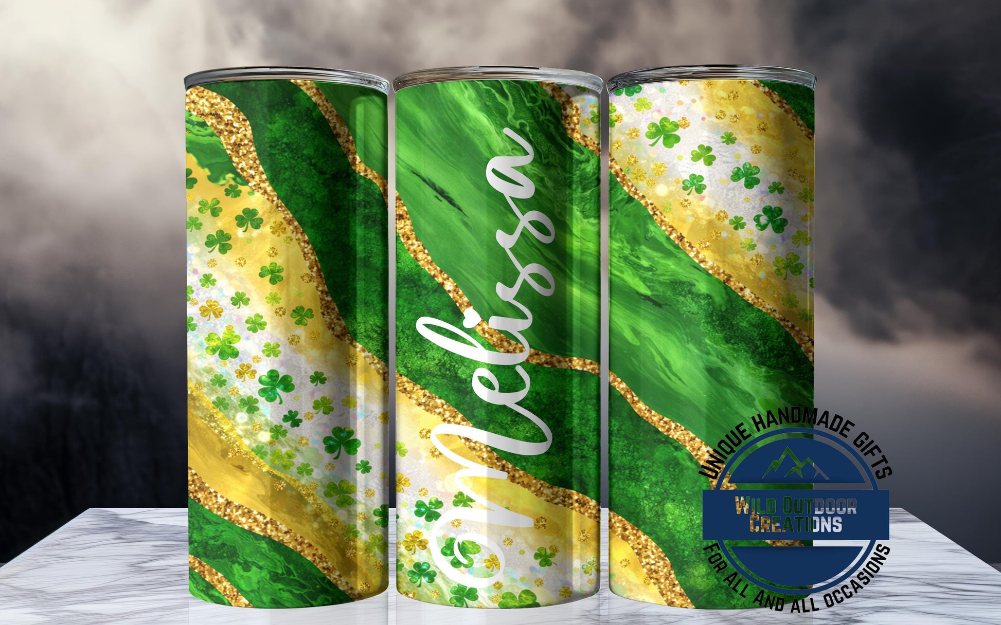 St Patrick's Day Tumbler - Custom Skinny Glow Green Cup With Name & Reusable Straw - additional product photo 10