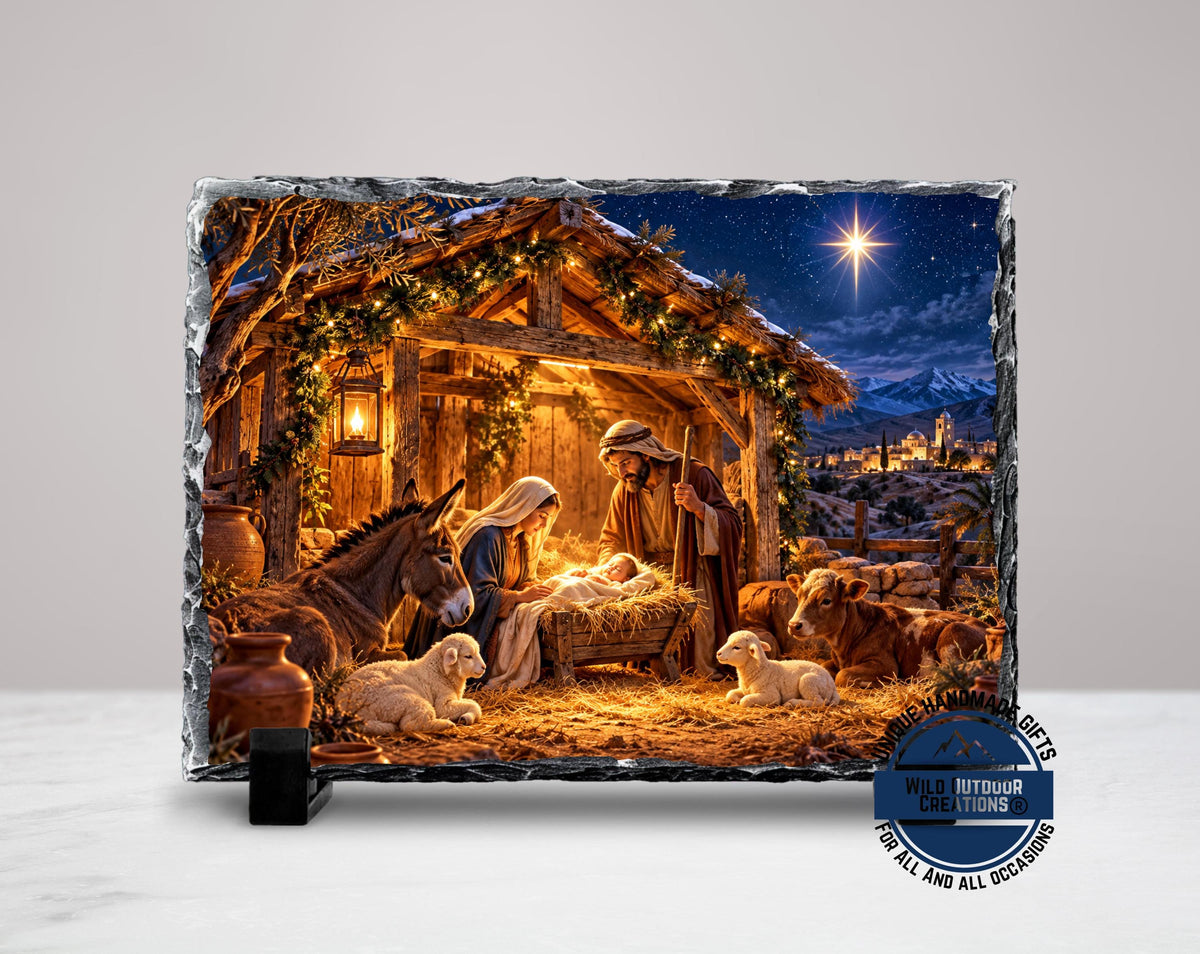 Nativity Scene Slate Plaque, Holy Family Christmas Decor, Rustic Christian Religious Gift