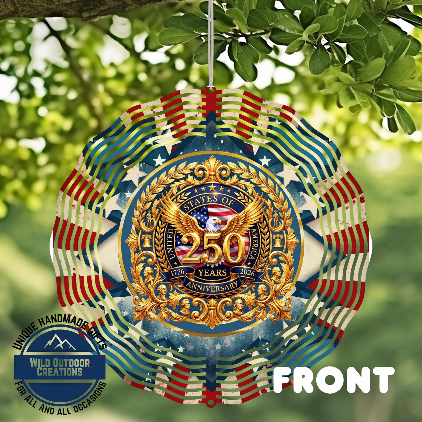 USA 250th Wind Spinner – Double Sided Gold Eagle Wall Art | Patriotic Garden Decor - additional angle