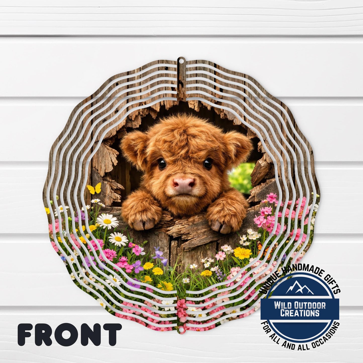 Highland Cow Wind Spinner – Double Sided Aluminum Garden Decor, 10-Inch Rustic Outdoor Patio