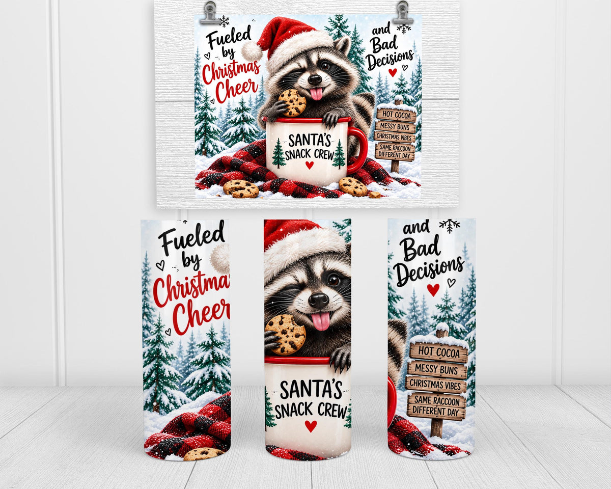 Raccoon Tumbler, 20 Oz Skinny, Buffalo Plaid Santa Hat Gift Cup
