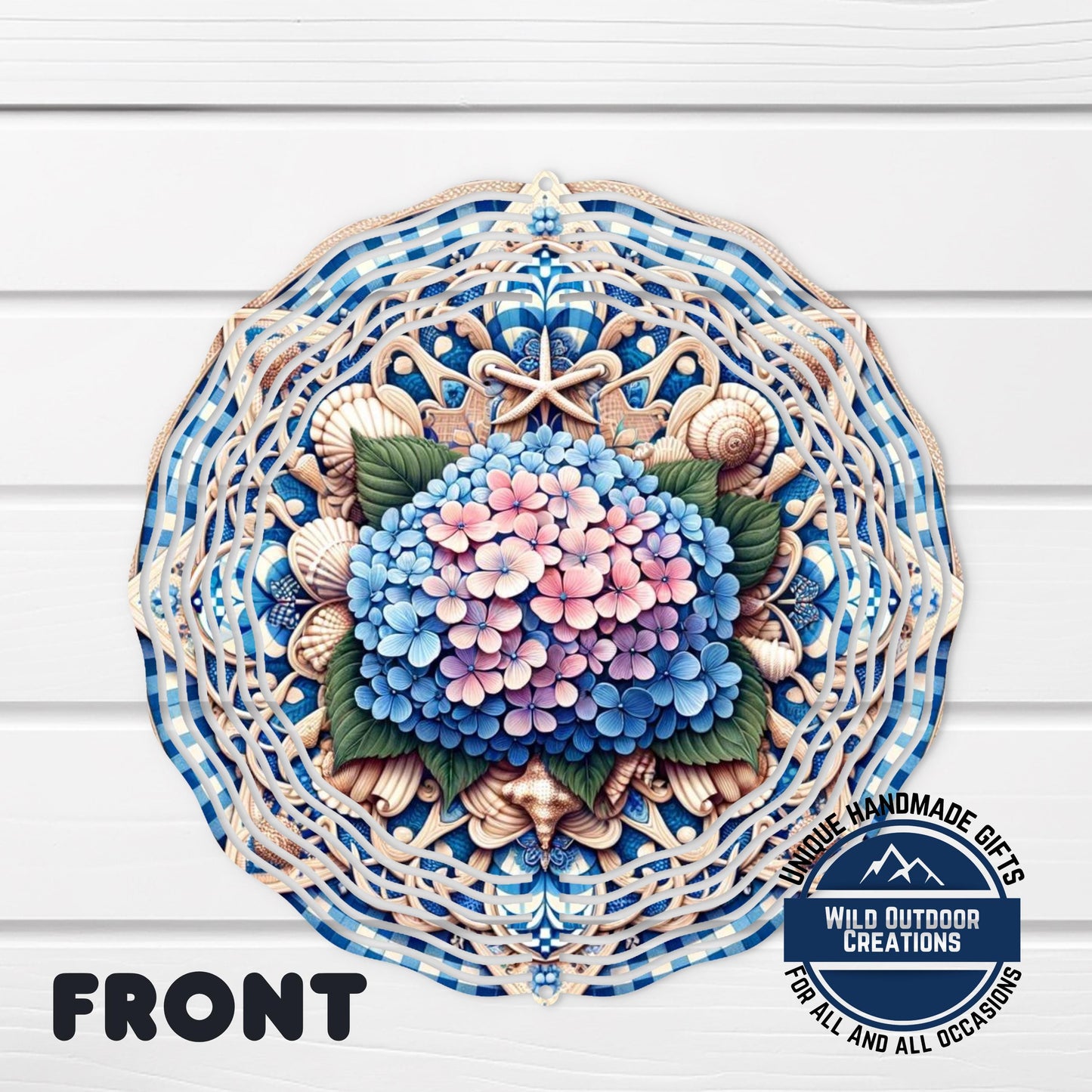Hydrangea Garden Spinner – Coastal Garden Decor with 360 Degree Swivel - shown spinning in outdoor garden setting