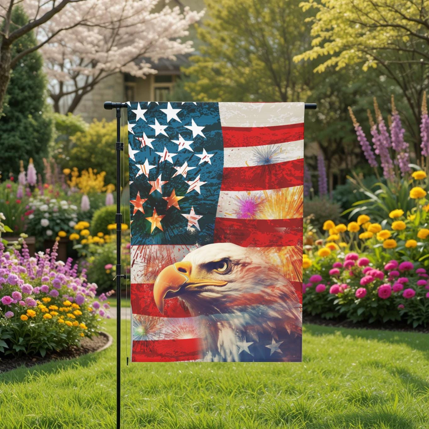 Bald Eagle Garden Flag - American Flag 12x18 Double Sided Patriotic Decor