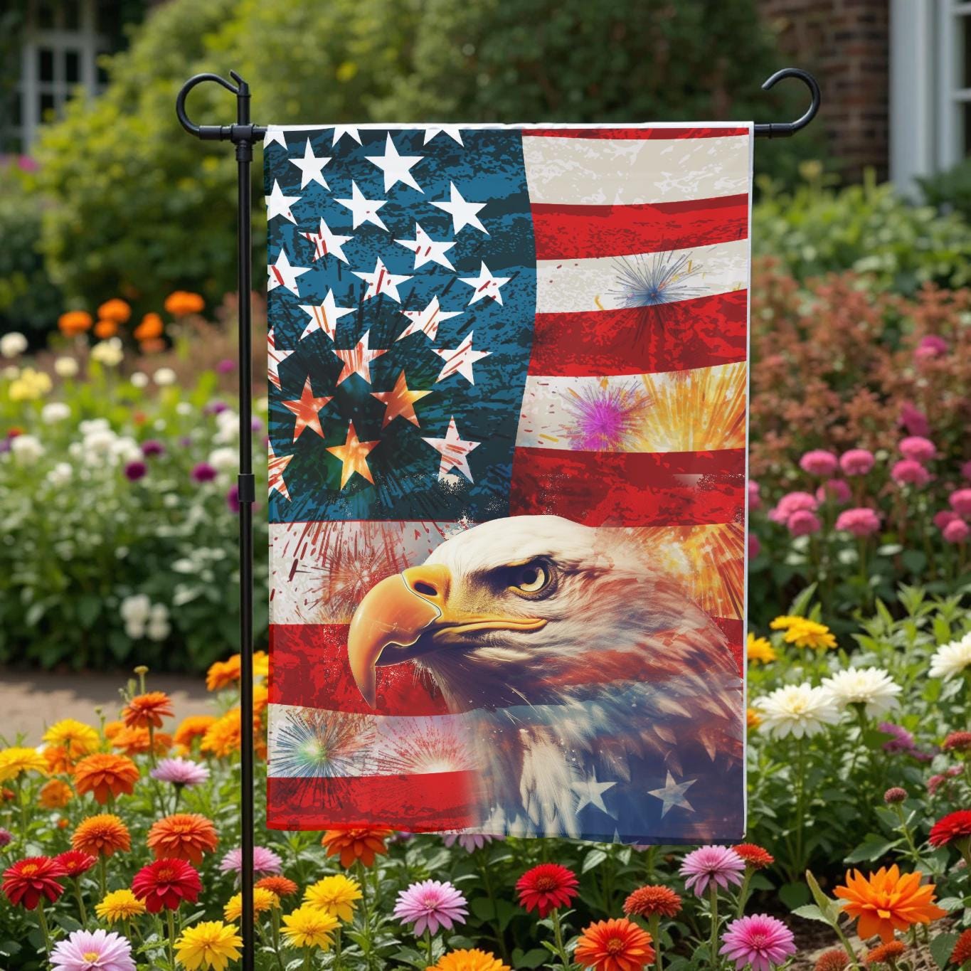 Bald Eagle Garden Flag - American Flag 12x18 Double Sided Patriotic Decor