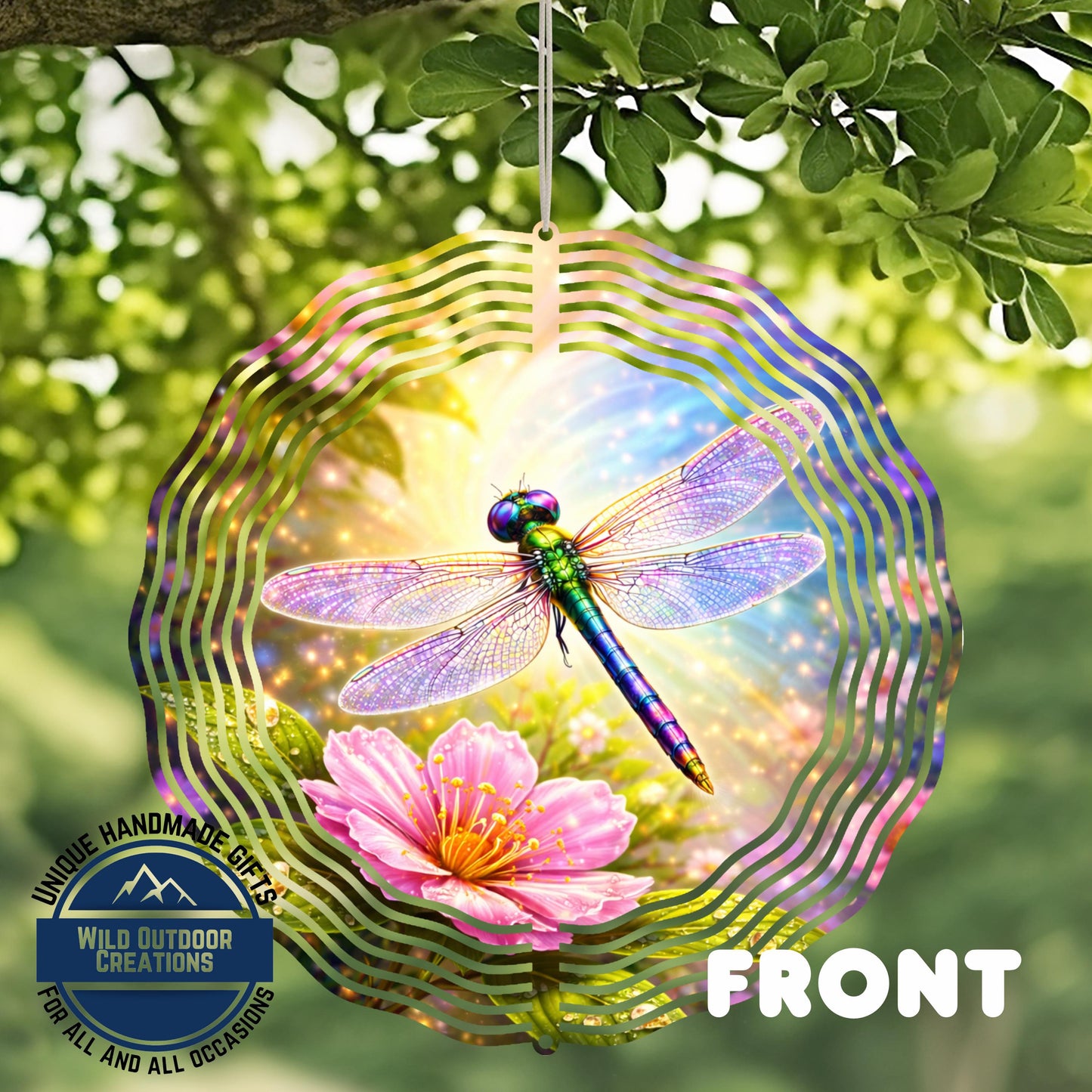 Dragonfly Wind Spinner – Double Sided Aluminum 10in | Floral Garden Decor - additional angle