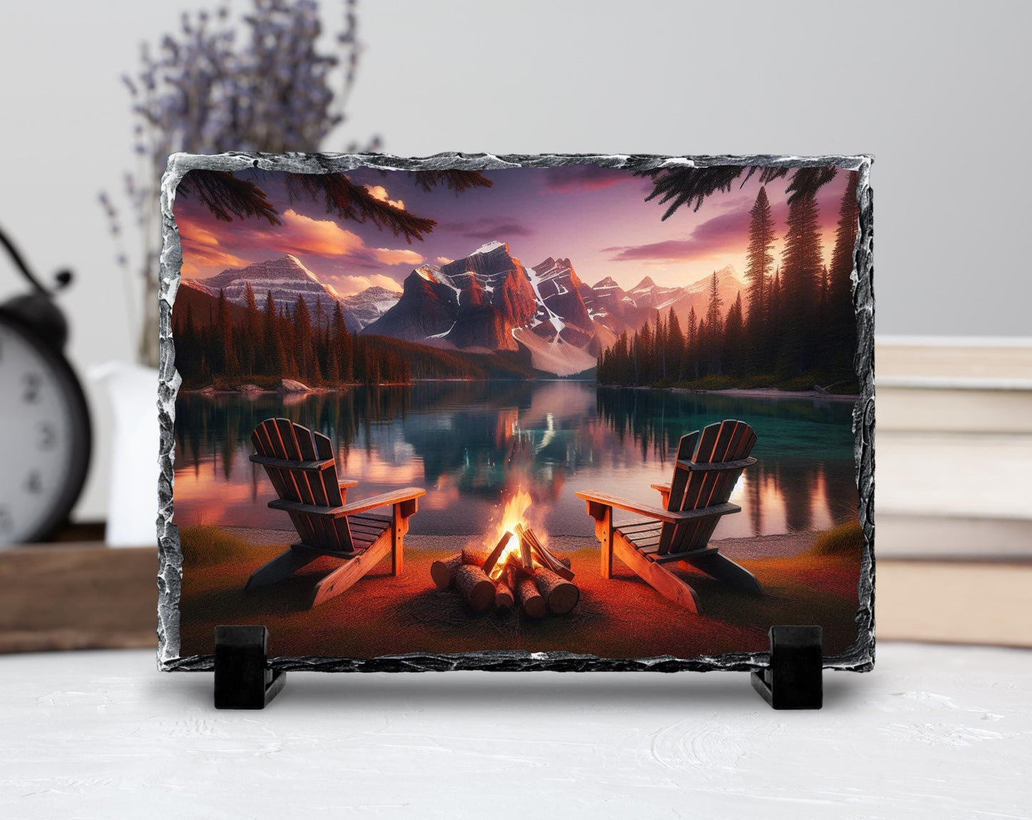 Campfire Slate Plaque – Rustic Stone Decor | Mountain Lake Art & Cozy Cabin Gift - packaging and presentation