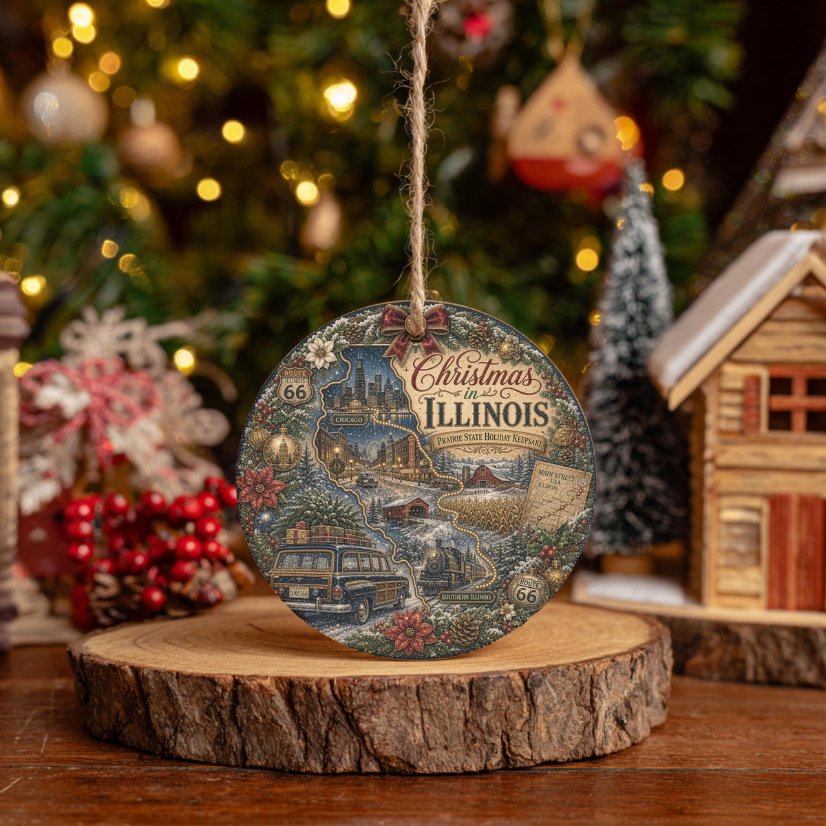Illinois Christmas Ornament, Chicago Skyline Route 66 Keepsake