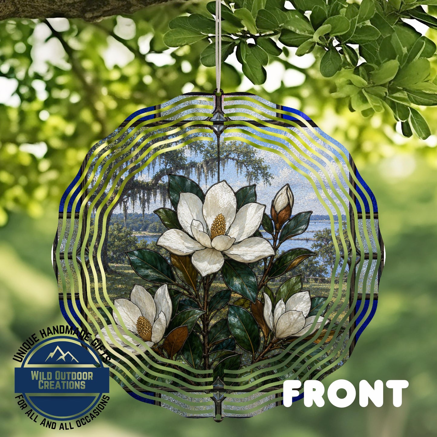 Magnolia Wind Spinner | Mississippi State Flower Aluminum Garden Decor - Stained Glass Style