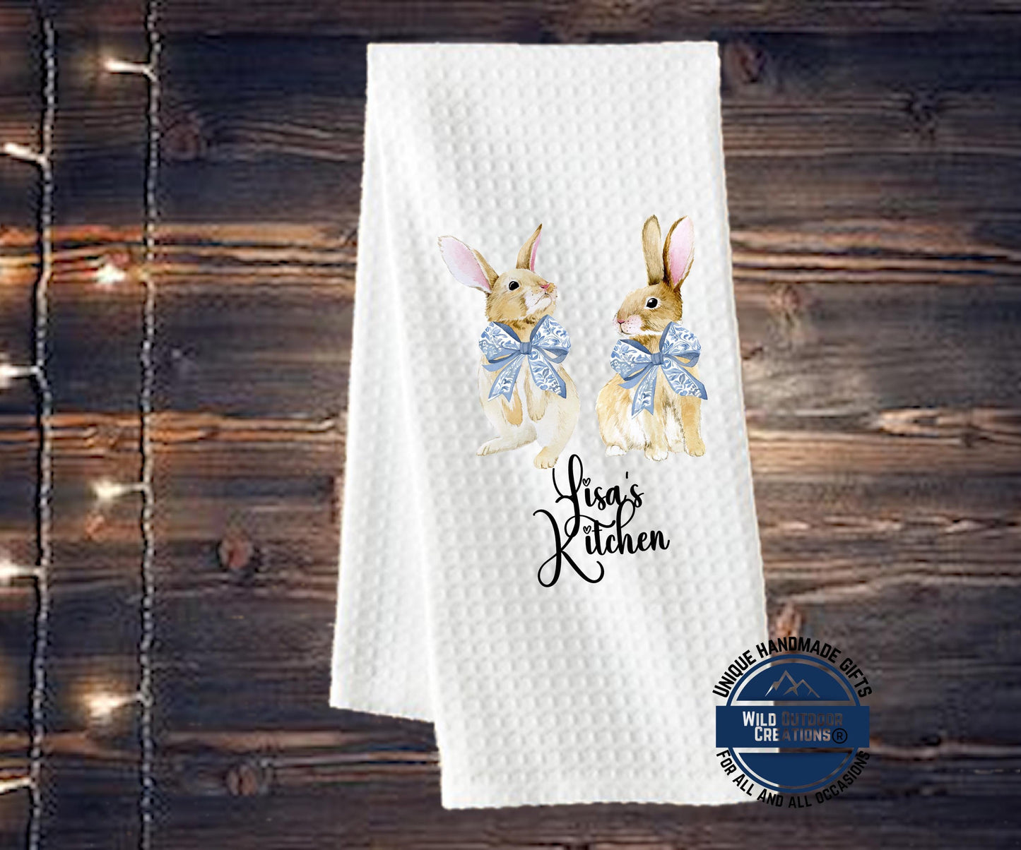 Personalized Easter Towel - Custom Kitchen Towel with Bunny Coquette Bow Design - additional product photo 12