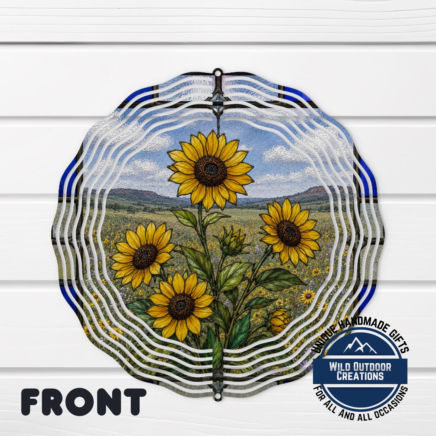 Sunflower Wind Spinner Kansas State Flower Stained Glass Style Garden Aluminum Outdoor Decor