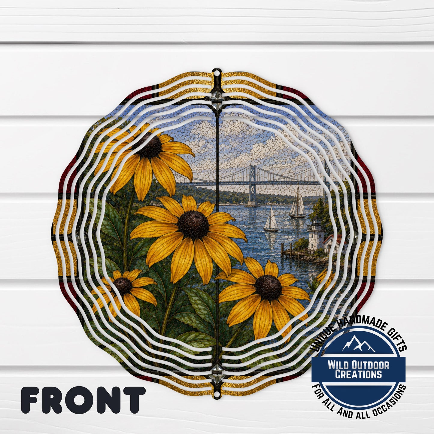 Black Eyed Susan Wind Spinner Maryland State Flower Stained Glass Garden Aluminum Decor