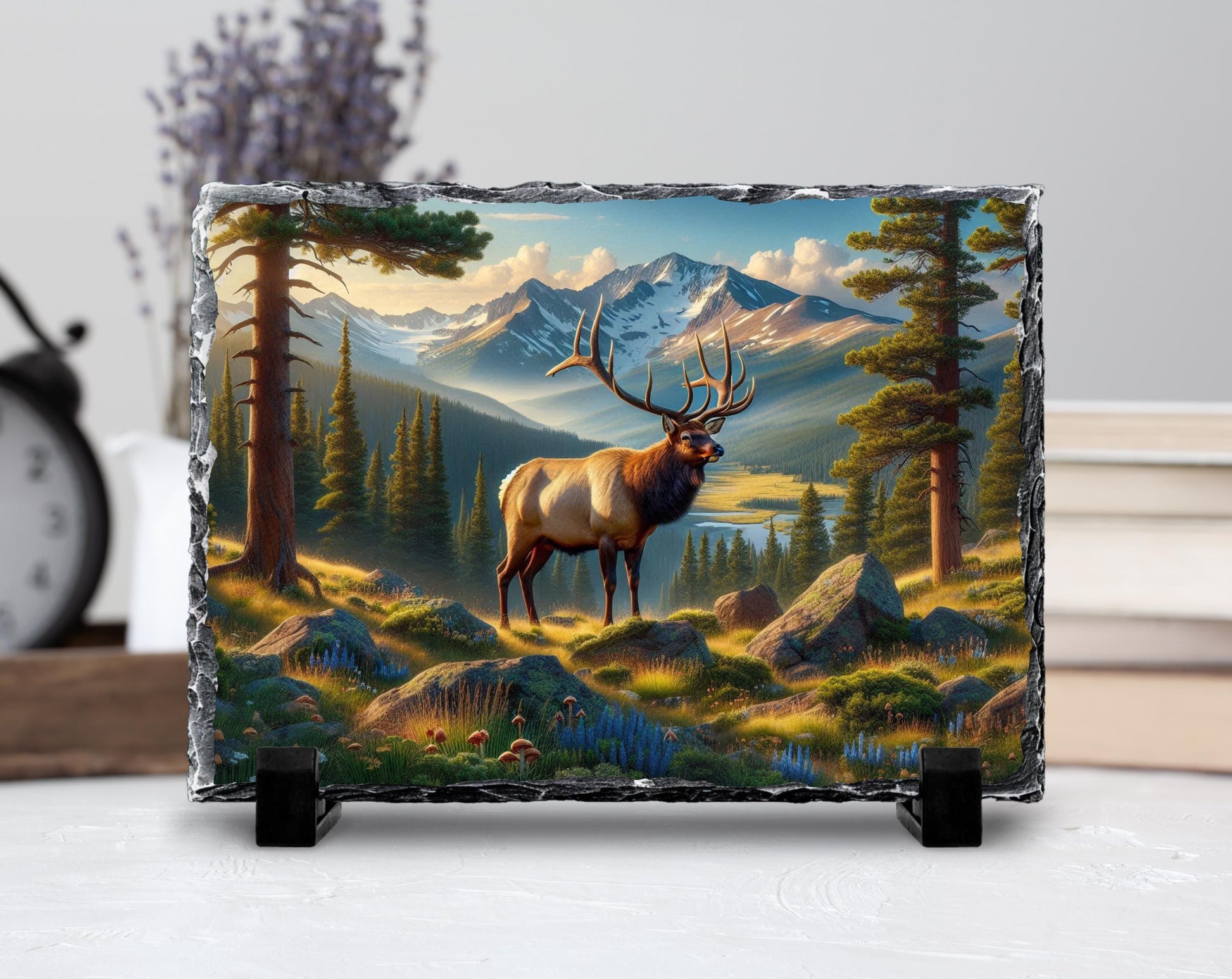 Elk Wall Art - Nature Slate Plaque | Rustic Cabin Decor | Wildlife Gift Idea - product dimensions and specifications