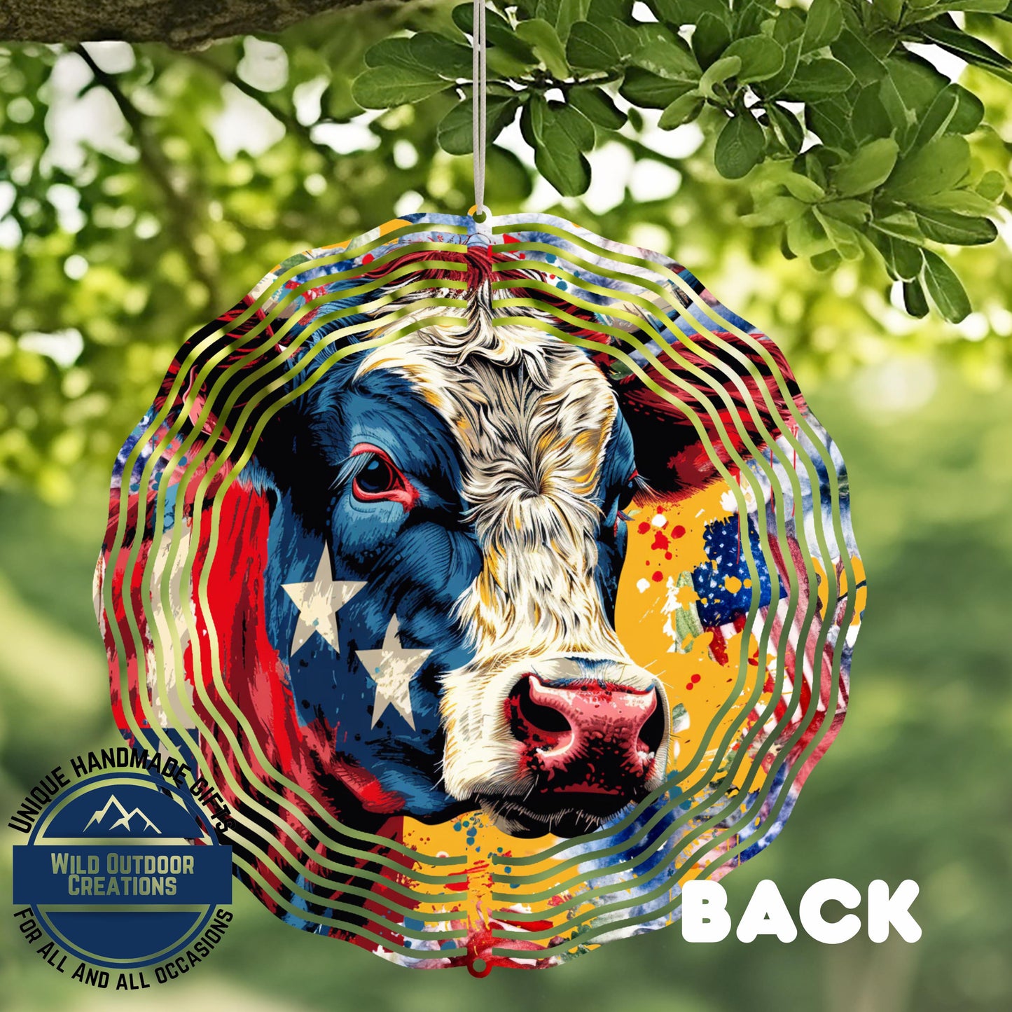 Patriotic Cow Wind Spinner - Aluminum Outdoor Garden Decor With American Flag