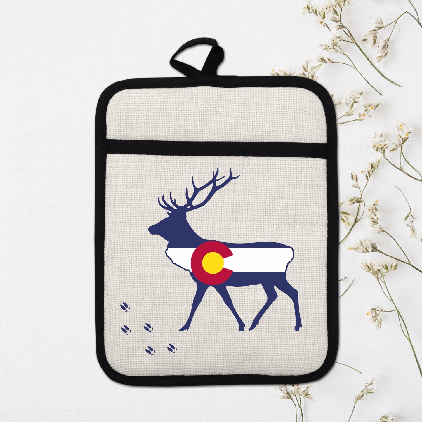 Elk Pot Holder - Colorado Linen With Silicone Back, Heat Resistant Trivet 9x7 Inches - additional product photo 17