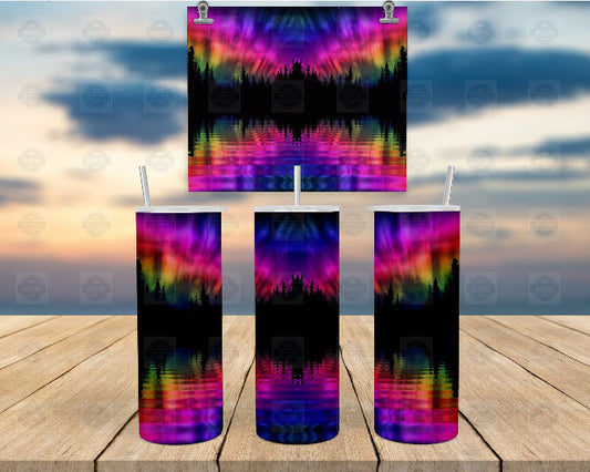 20Oz Stainless Steel Tumbler, Northern Lights Aurora Lake Scene