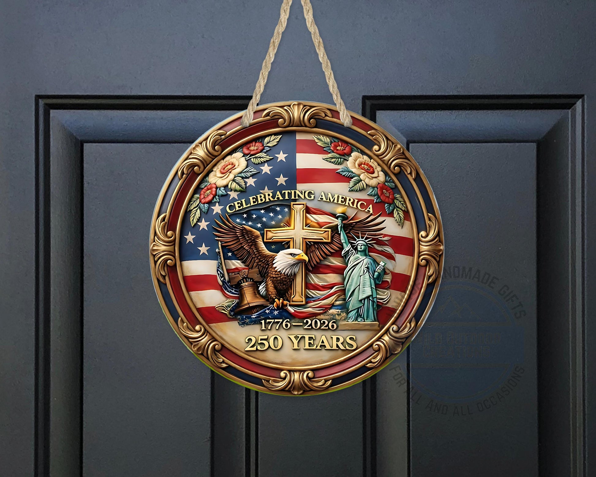 Patriotic Door Hanger - America 250 Decor | Eagle And Flag Aluminum Sign - additional product photo 10