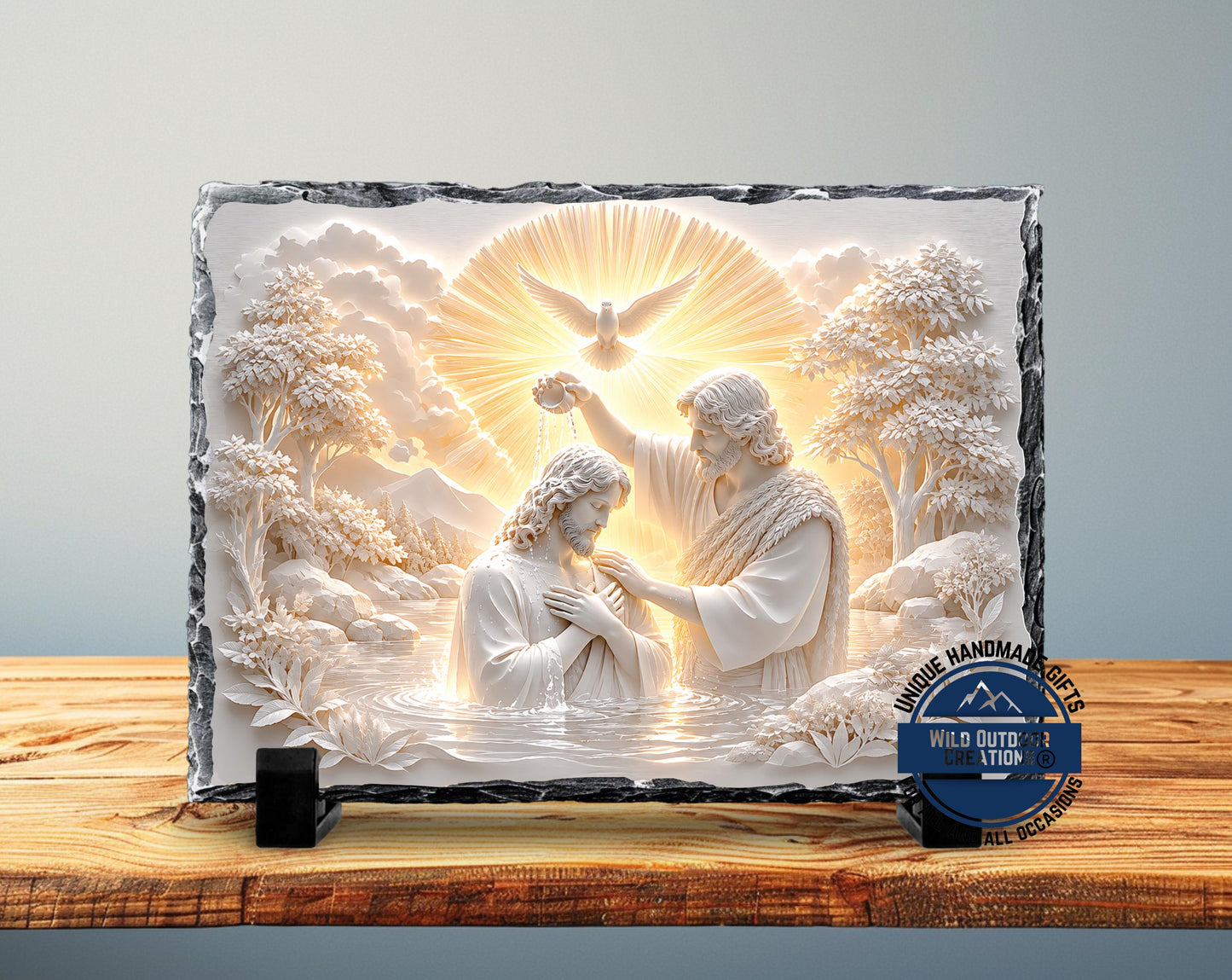 Holy Spirit Dove Baptism Slate Plaque, Jesus John Baptist Religious Decor, Confirmation Gift