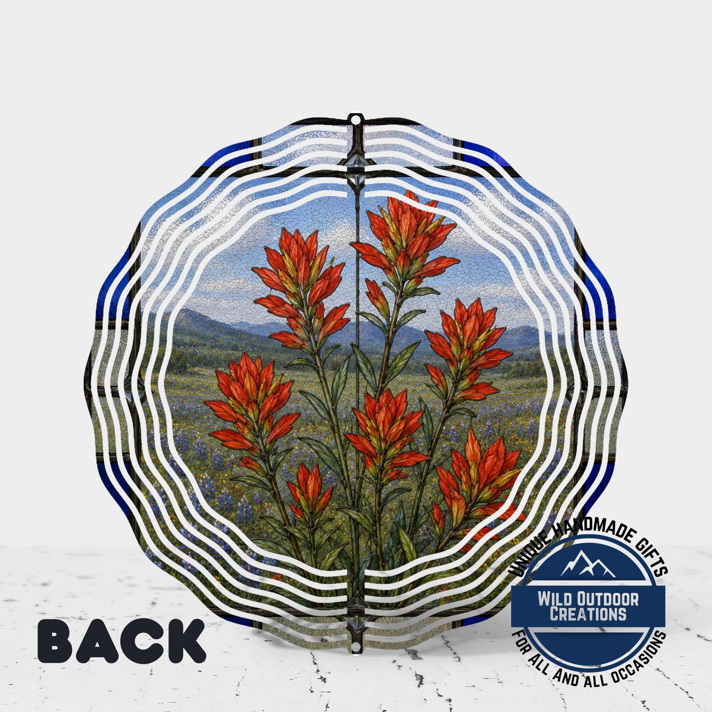 Indian Paintbrush Wind Spinner Wyoming State Flower Stained Glass Garden Aluminum Decor