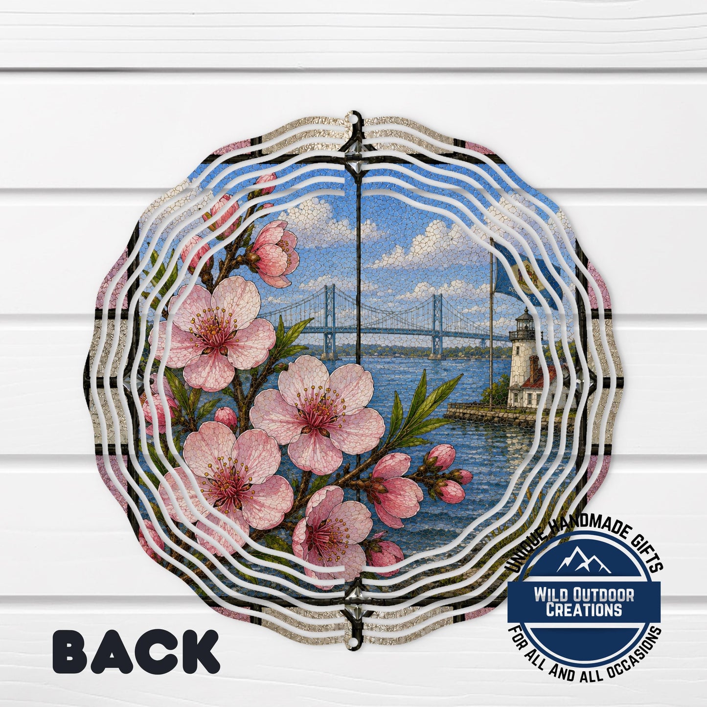 Peach Blossom Wind Spinner - Delaware State Flower Outdoor Garden Decor, Aluminum