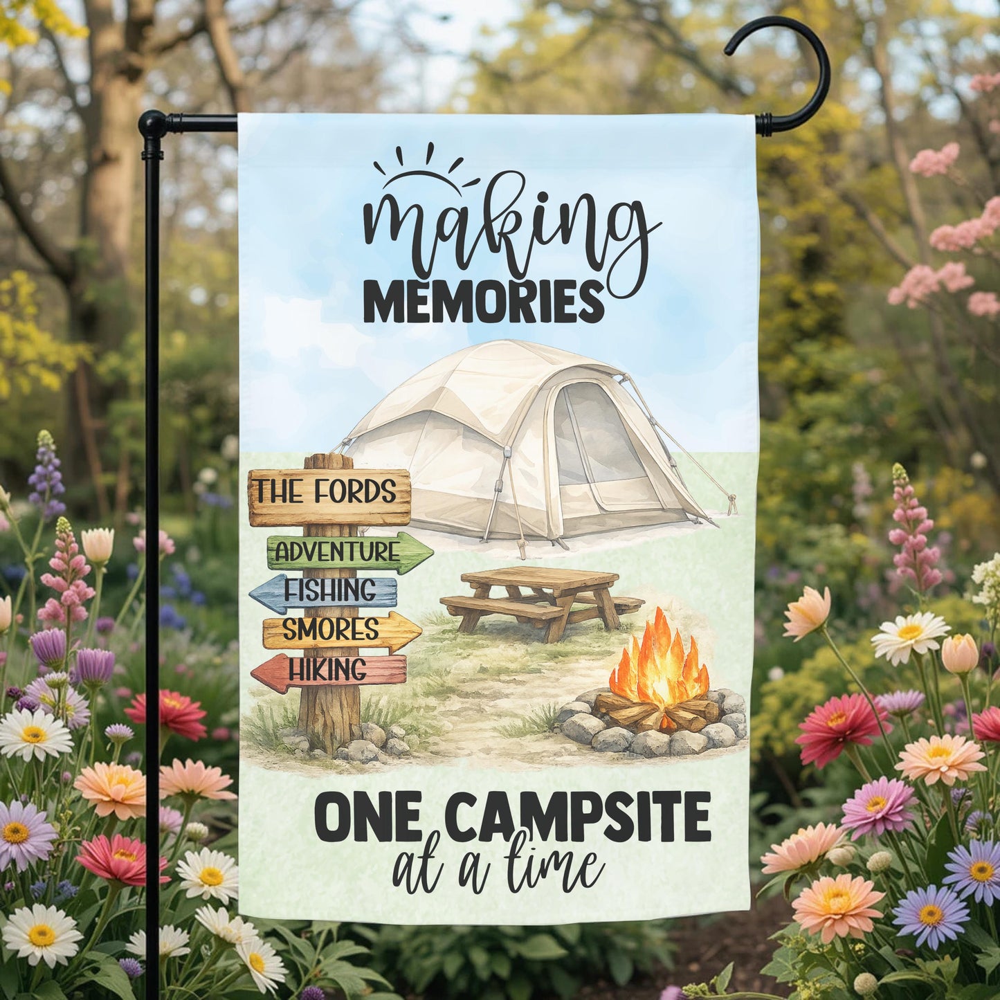 Personalized Camping Flag - Custom Tent Camping Garden Flag 12x18 Double Sided