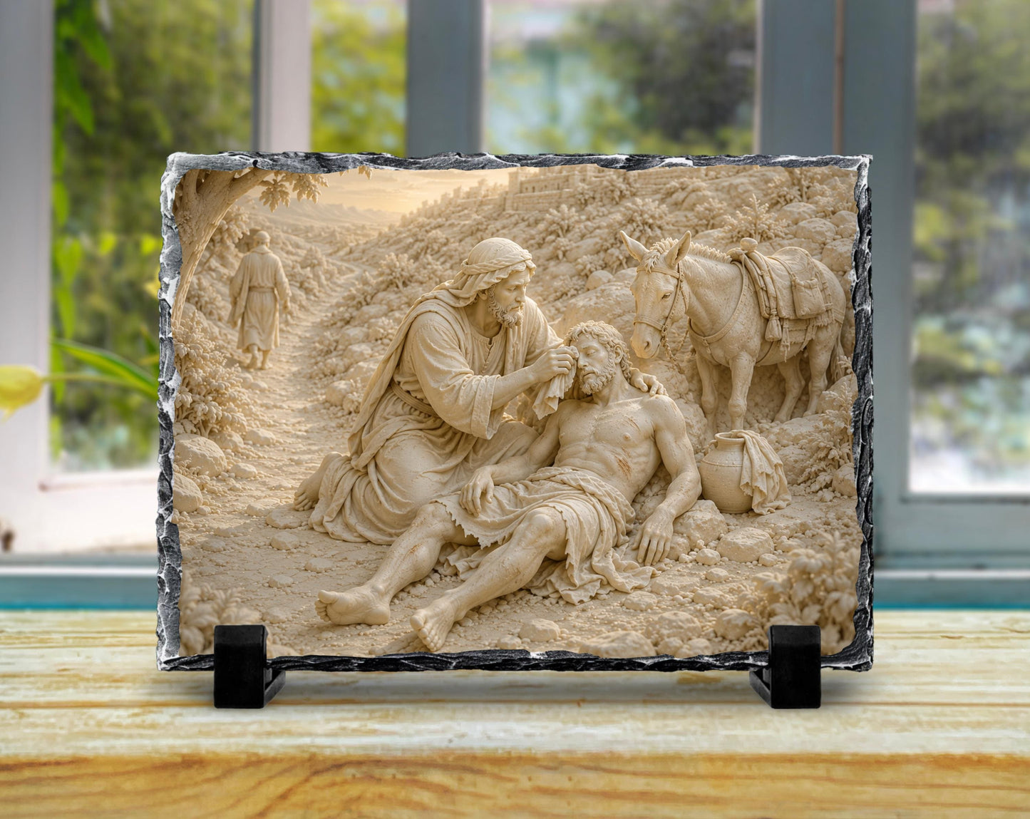Good Samaritan Slate Plaque, Parable of Jesus Religious Decor, Christian Compassion Gift