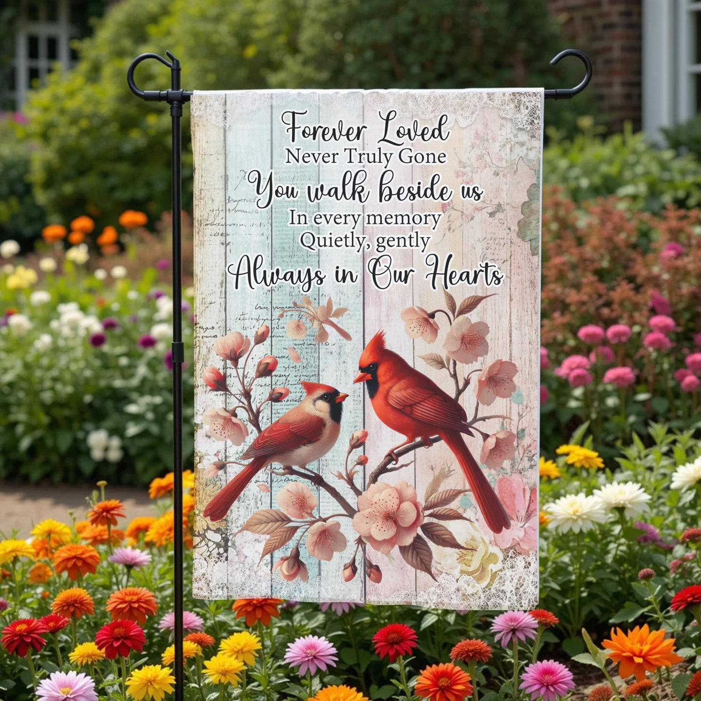 Memorial Garden Flag - Forever Loved Cardinal Tribute, Double Sided, Weather Resistant 12x18