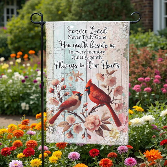 Memorial Garden Flag - Forever Loved Cardinal Tribute, Double Sided, Weather Resistant 12x18