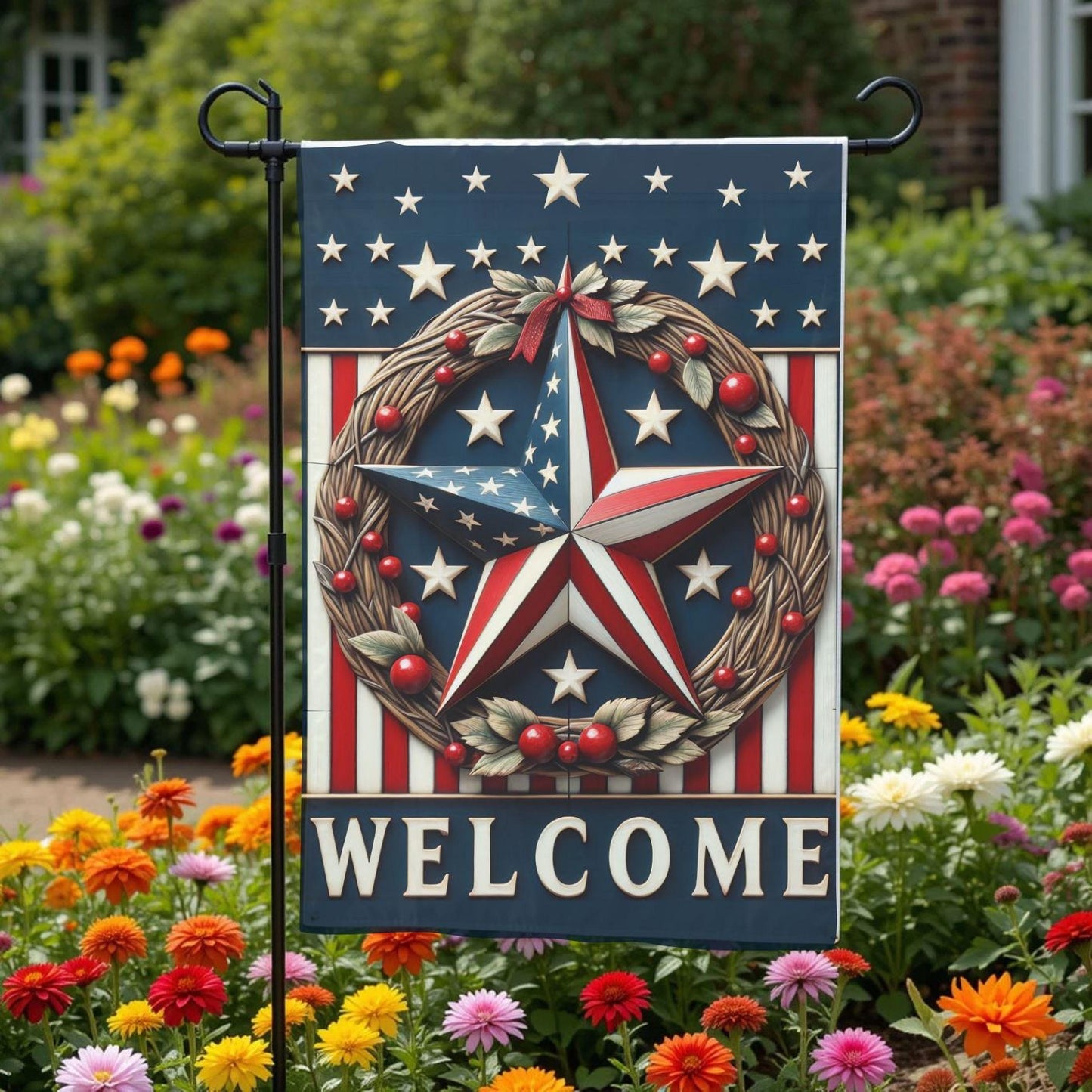 Patriotic Garden Flag - Americana Barn Star Design | Double Sided 12x18 Sublimation