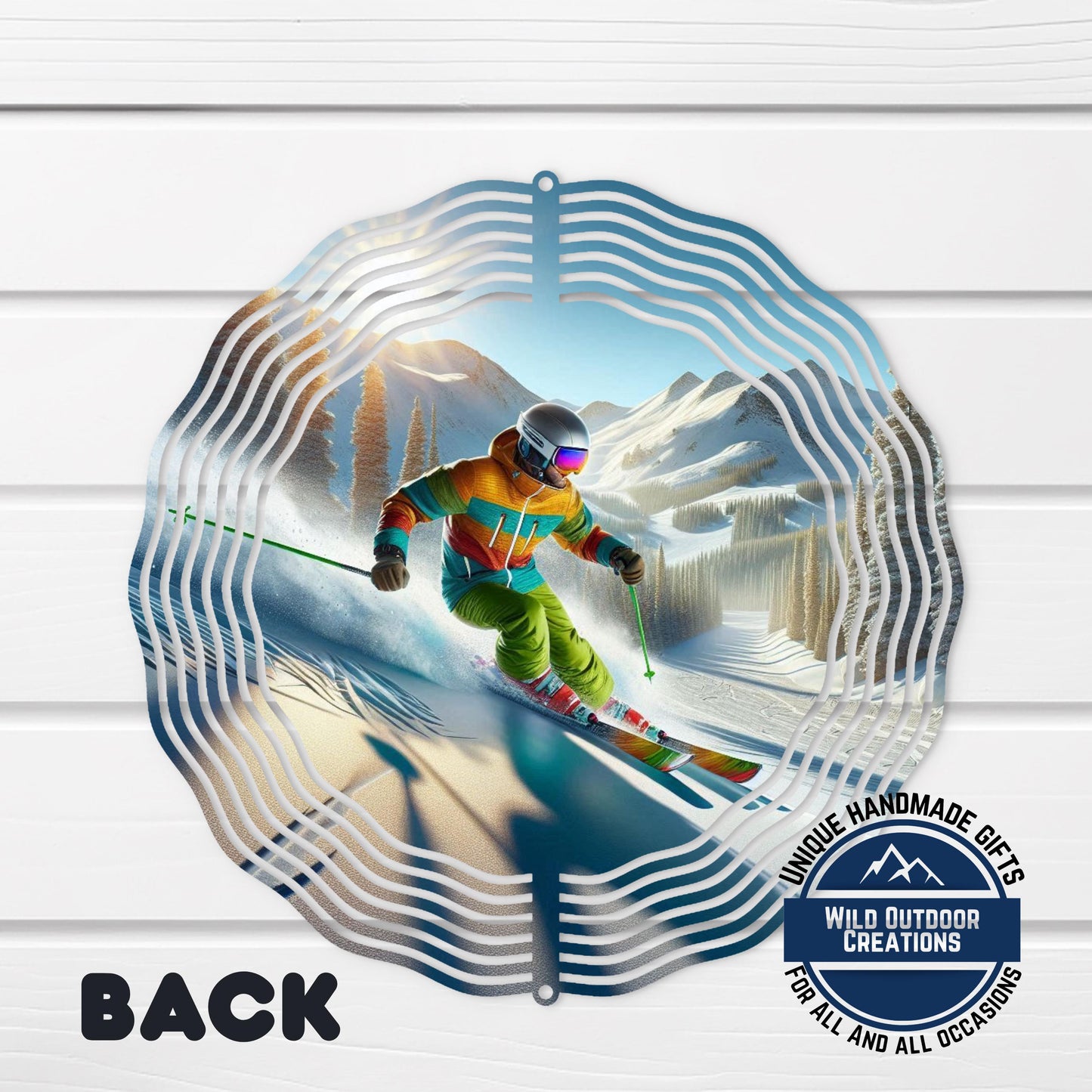 Skier Wind Spinner – Vibrant Double Sided Aluminum Art with 360 Degree Swivel - alternate view