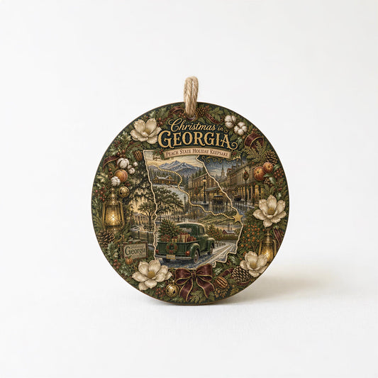 Georgia Christmas Ornament | 3 In Ceramic Keepsake, Vintage Truck