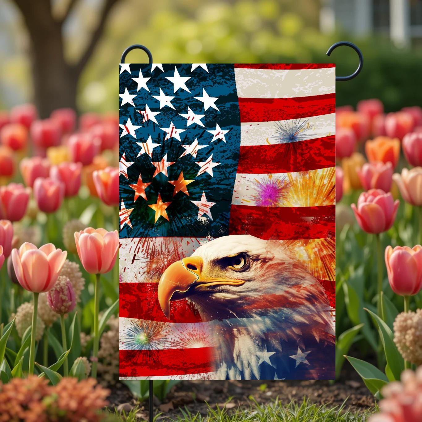 Bald Eagle Garden Flag - American Flag 12x18 Double Sided Patriotic Decor