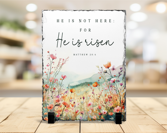 Religious Photo Slate with Stand - Inspirational Easter Gift Featuring Matthew 286 Verse - Unique Biblical Quote for Mom Perfect Tabletop Display