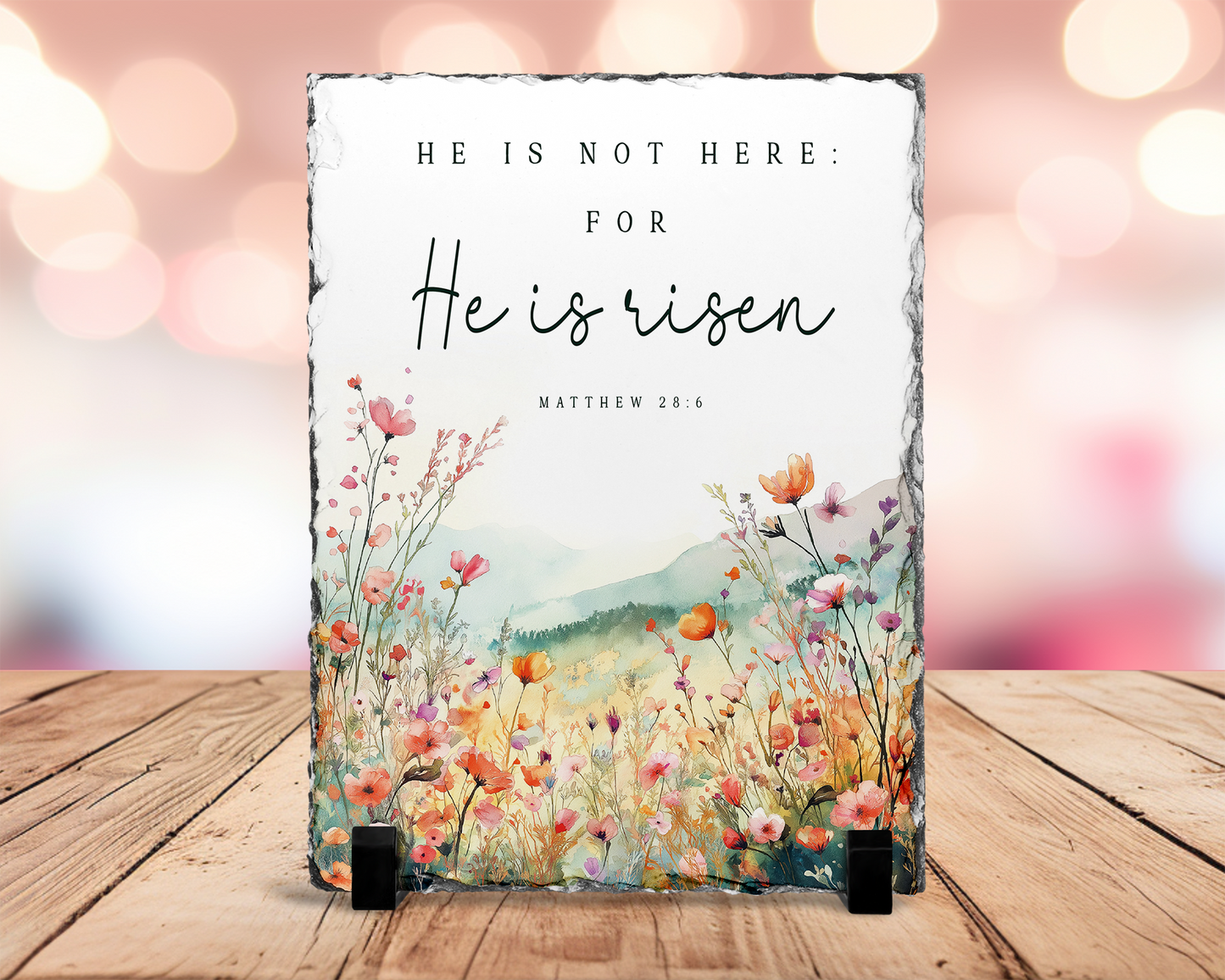 Religious Photo Slate with Stand - Inspirational Easter Gift Featuring Matthew 286 Verse - Unique Biblical Quote for Mom Perfect Tabletop Display