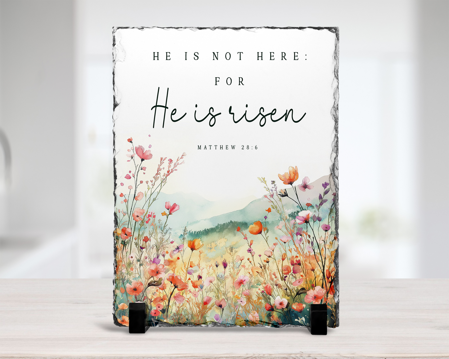 Religious Photo Slate with Stand - Inspirational Easter Gift Featuring Matthew 286 Verse - Unique Biblical Quote for Mom Perfect Tabletop Display