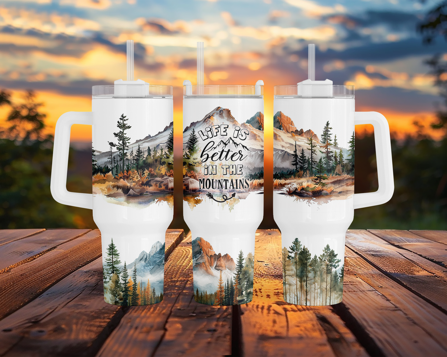 Life Is Better In the Mountains 40oz Tumbler, Stainless Steel with Handle