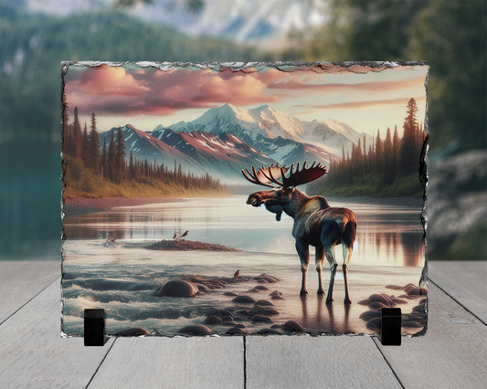 Colorado Mountains Moose Photo Slate - Rustic Mountain Decor