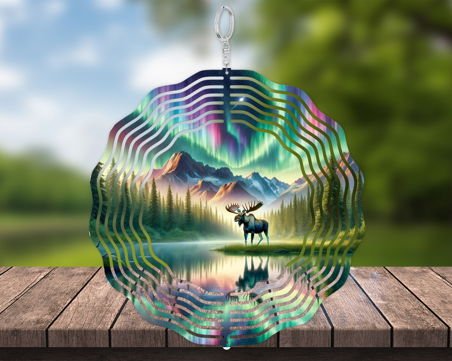 Moose Northern Lights Double-Sided Metal Wind Spinner for Yard or Porch - Unique Mothers Day  Housewarming Gift