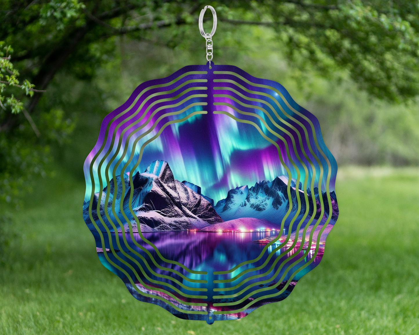 Northern Lights Wind Spinner  Nature-Inspired Hanging Decor for Porch  Unique Mothers Day Gift