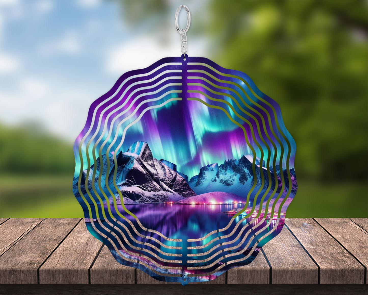 Northern Lights Wind Spinner  Nature-Inspired Hanging Decor for Porch  Unique Mothers Day Gift