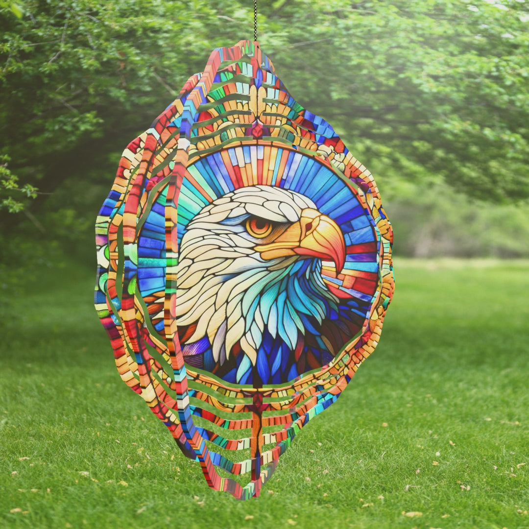 Handcrafted Faux Stained Glass Spinner with Bald Eagle Head