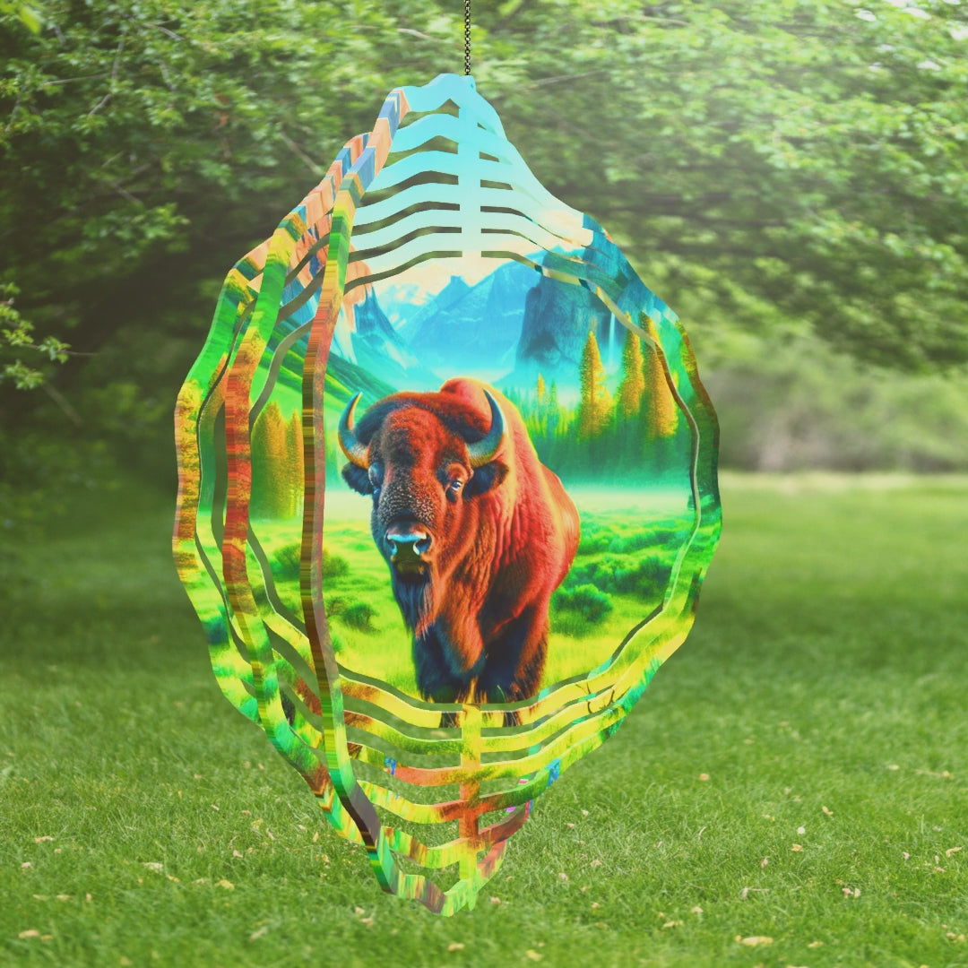 Mountain Valley Wind Spinner with Vibrant Bison Art