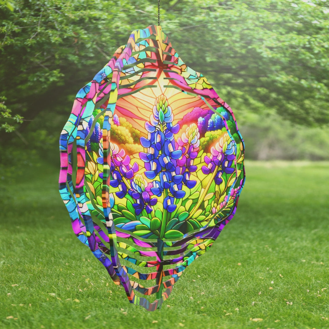 Vibrant 3D Texas Blue Bonnets Sunset Spinners Faux Stained Glass