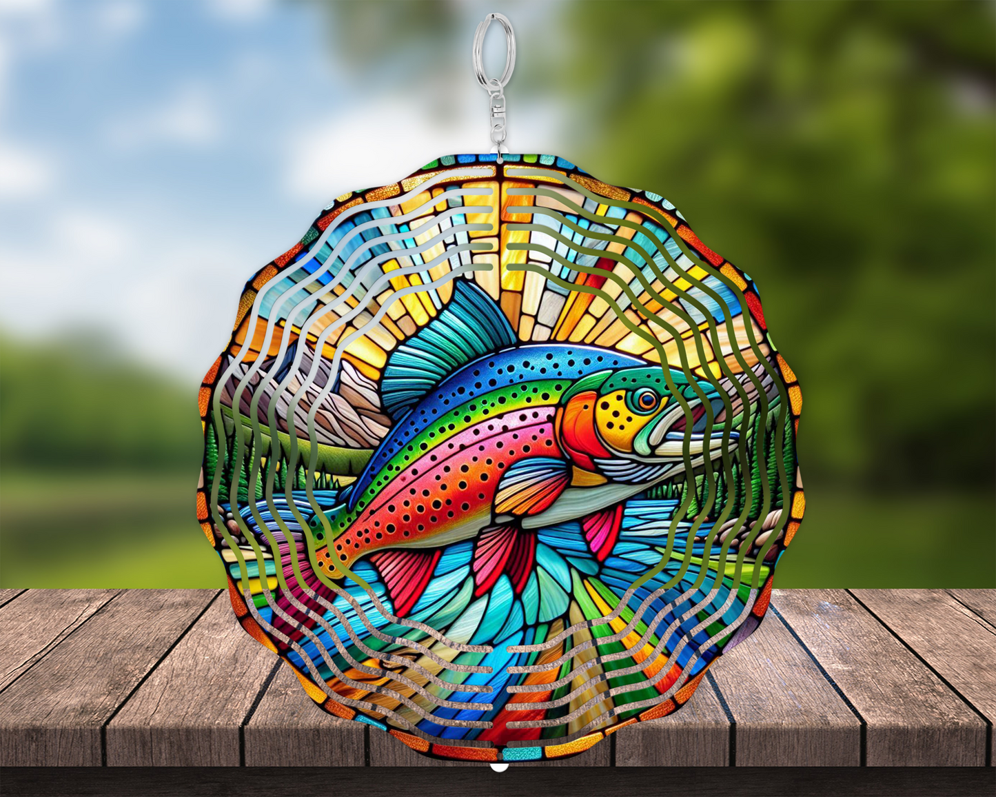 Rainbow Trout Wind Spinner - Unique Fathers Day Gift for Porch  Garden Decor Nature-Inspired Housewarming Present