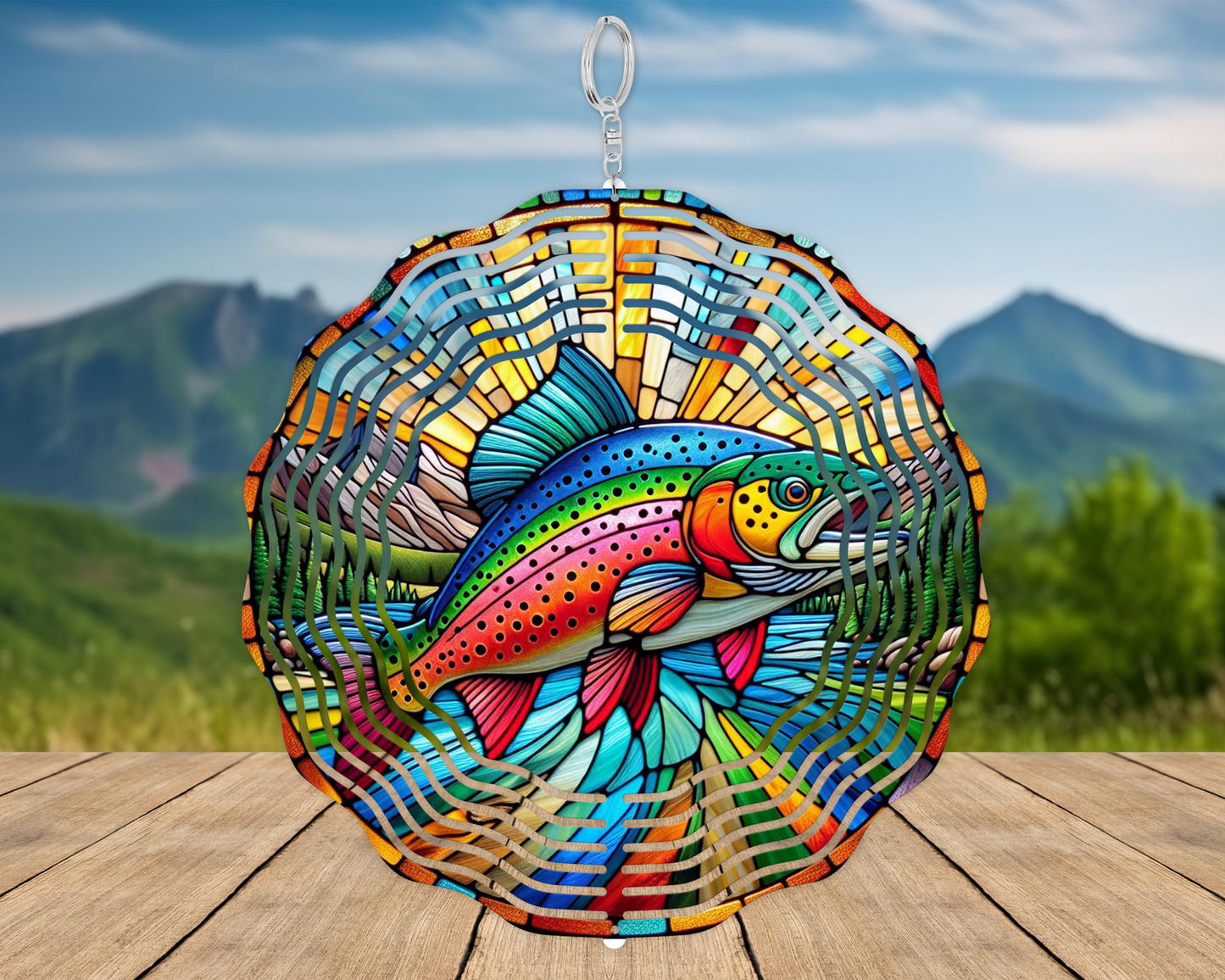Rainbow Trout Wind Spinner - Unique Fathers Day Gift for Porch  Garden Decor Nature-Inspired Housewarming Present