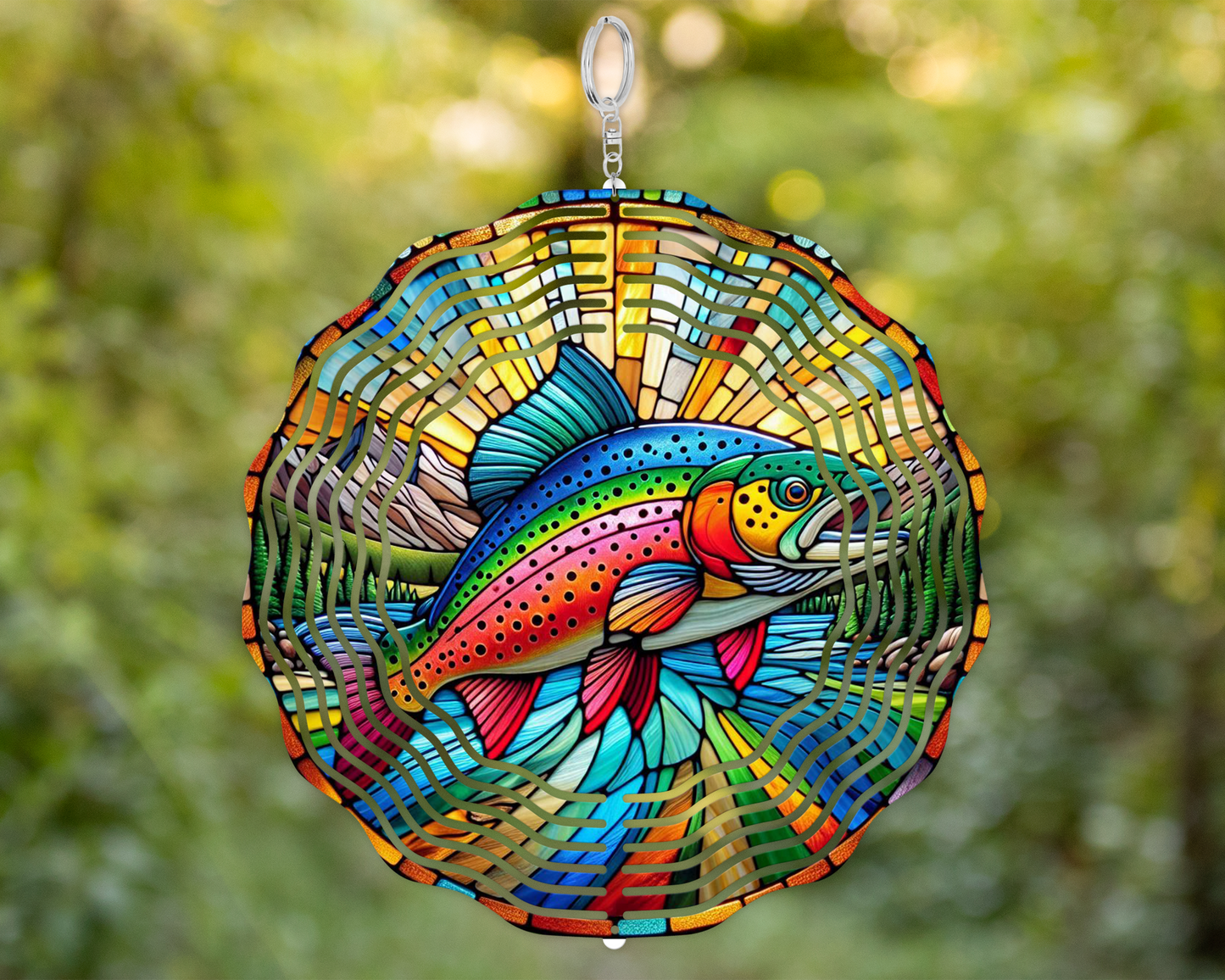 Rainbow Trout Wind Spinner - Unique Fathers Day Gift for Porch  Garden Decor Nature-Inspired Housewarming Present