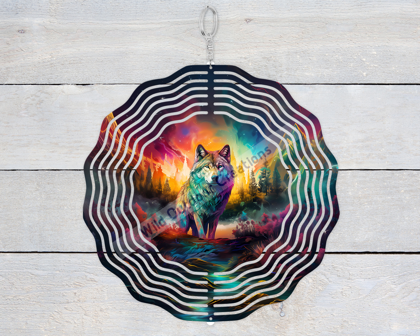 Northern Lights Wolf 3D Wind Spinner, Gift for Nature Lover