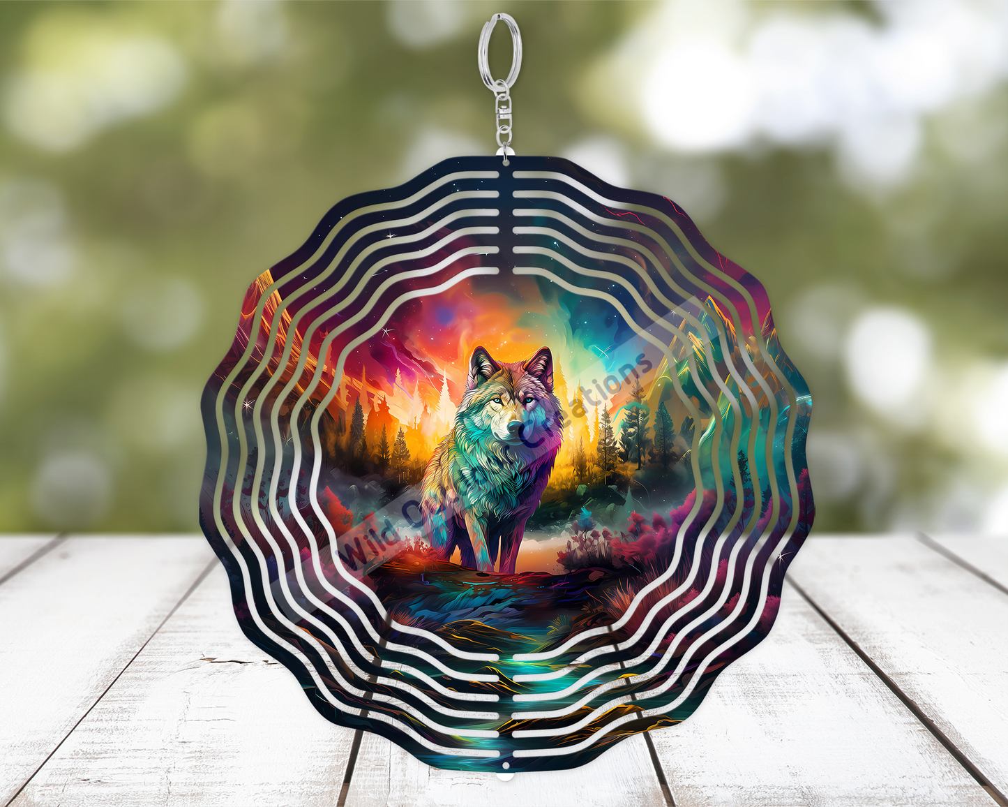 Northern Lights Wolf 3D Wind Spinner, Gift for Nature Lover