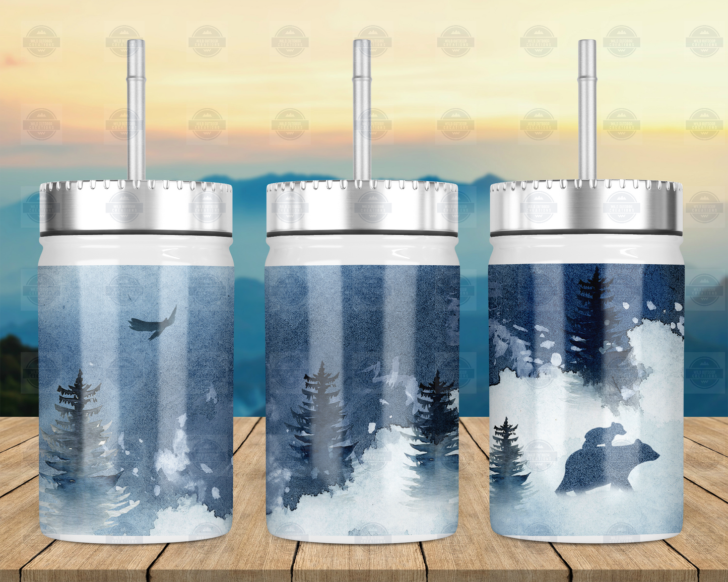 Bear 17oz Mason Jar with Straw and Lid
